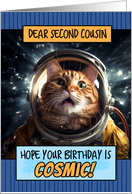 Second Cousin Happy Birthday Cosmic Space Cat card