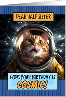 Half Sister Happy Birthday Cosmic Space Cat card