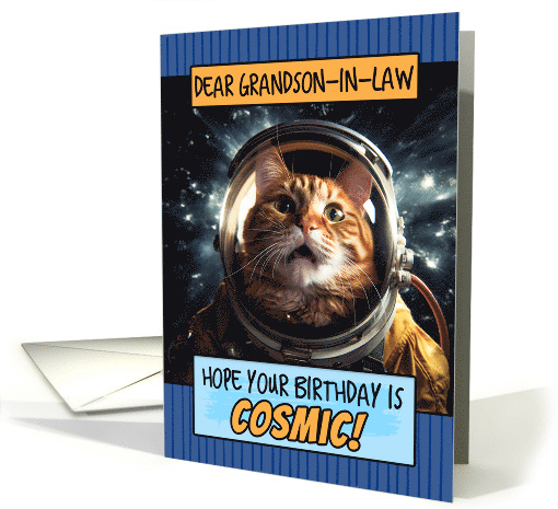 Grandson in Law Happy Birthday Cosmic Space Cat card (1806722)