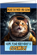 Father in Law Happy Birthday Cosmic Space Cat card