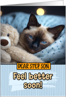 Step Son Get Well Feel Better Siamese Cat with Cuddly Toy card