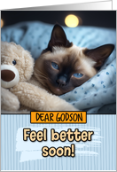 Godson Get Well Feel Better Siamese Cat with Cuddly Toy card