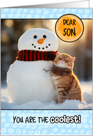 Son Thinking of You Ginger Cat and Snowman card