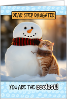 Step Daughter Thinking of You Ginger Cat and Snowman card