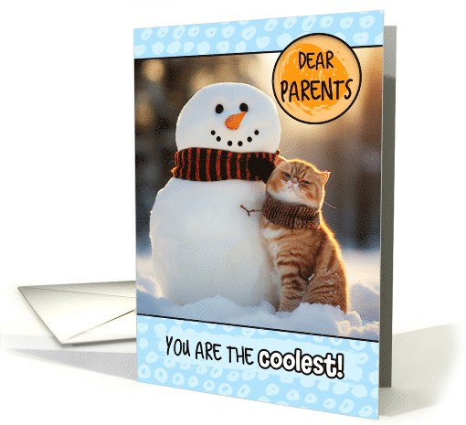 Parents Thinking of You Ginger Cat and Snowman card (1807754)