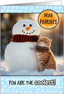 Parents Thinking of You Ginger Cat and Snowman card