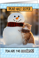 Half Sister Thinking of You Ginger Cat and Snowman card
