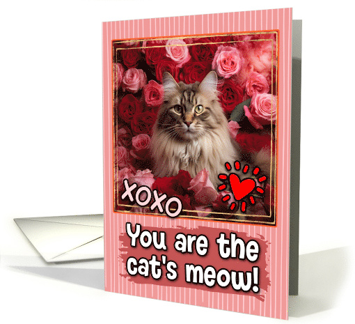 Oriental Longhair Cat and Roses Cat's Meow Valentine's Day card