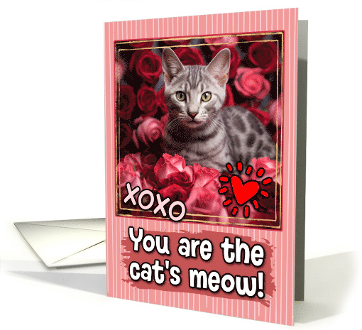 Egyptian Mau Kitten and Roses Cat's Meow Valentine's Day card
