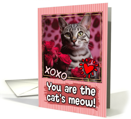 Egyptian Mau Cat and Roses Cat's Meow Valentine's Day card (1809632)