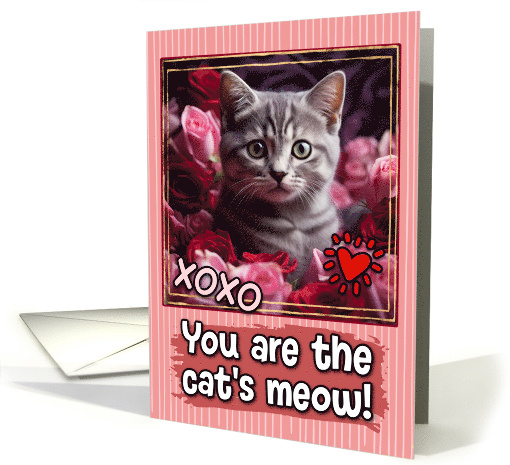 American Shorthair Kitten and Roses Cat's Meow Valentine's Day card