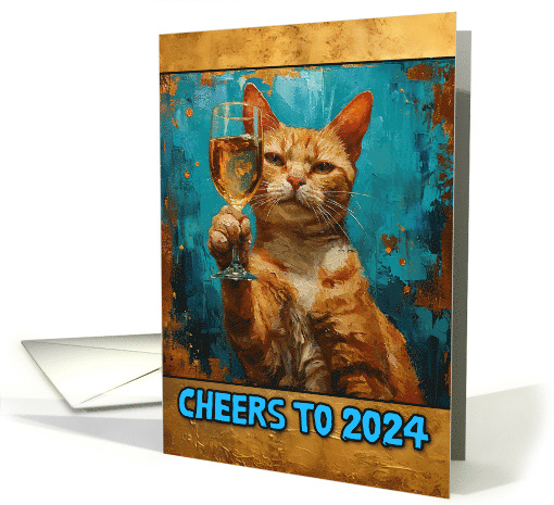 Happy New Year 2024 Ginger Cat Champagne Toast card (1815192)