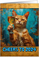 Happy New Year 2024 Ginger Cat Champagne Toast card