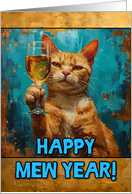 Happy New Year Ginger Cat Champagne Toast card