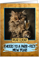 Client Happy New Year Persian Cat Champagne Toast card