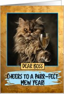 Boss Happy New Year Persian Cat Champagne Toast card