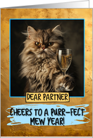 Partner Happy New Year Persian Cat Champagne Toast card