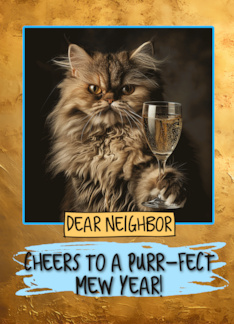 Neighbor Happy New Year Persian Cat Champagne Toast