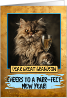 Great Grandson Happy New Year Persian Cat Champagne Toast card