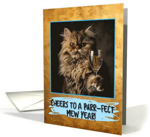 Happy New Year Persian Cat Champagne Toast card (1815580)