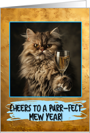 Happy New Year Persian Cat Champagne Toast card