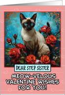 Step Sister Valentine’s Day Siamese Cat and Roses card