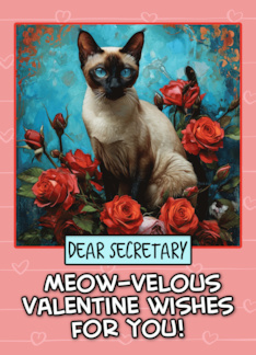Secretary Valentine's Day Siamese Cat and Roses