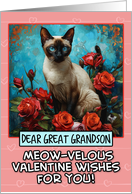 Great Grandson Valentine’s Day Siamese Cat and Roses card