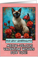 Great Granddaughter Valentine’s Day Siamese Cat and Roses card