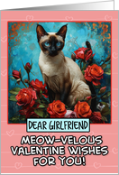 Girlfriend Valentine’s Day Siamese Cat and Roses card