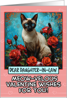 Daughter in Law Valentine’s Day Siamese Cat and Roses card