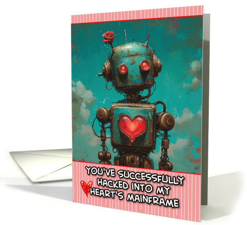 Valentine's Day Robot with Glowing Heart card (1817776)