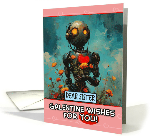 Sister Galentine's Day Robot with Flowers card (1818032)