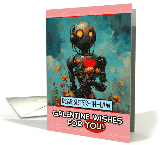 Sister in Law Galentine's Day Robot with Flowers card (1818034)