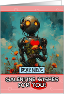 Niece Galentine’s Day Robot with Flowers card