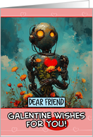 Friend Galentine’s Day Robot with Flowers card