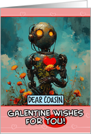 Cousin Galentine’s Day Robot with Flowers card