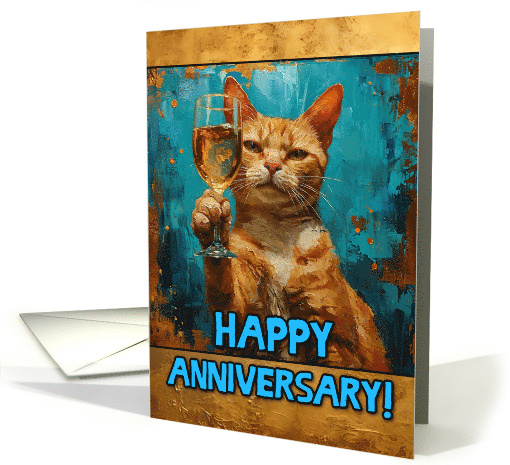 Happy Anniversary Ginger Cat Champagne Toast card (1818056)