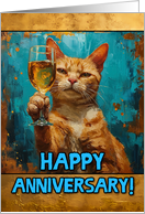 Happy Anniversary Ginger Cat Champagne Toast card