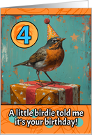 4 Years Old Happy Birthday Little Bird with Present card