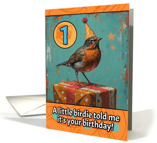 1 Year Old Happy Birthday Little Bird with Present card (1818788)