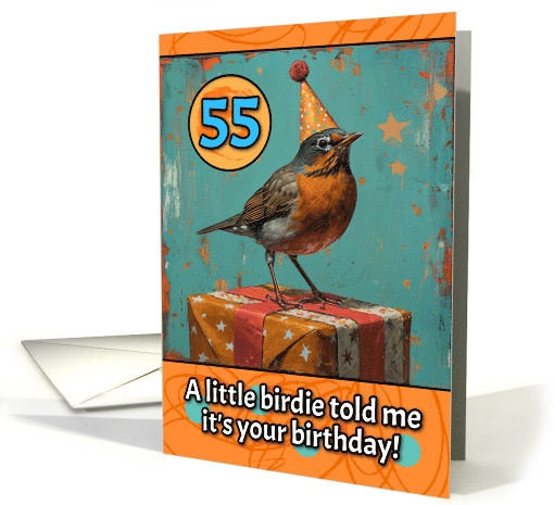 55 Years Old Happy Birthday Little Bird with Present card (1819408)