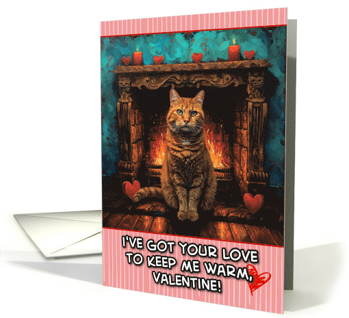 Valentine's Day Ginger Cat Fireplace card (1819618)