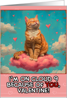 Cloud 9 Valentine’s Day Ginger Cat on Pink Cloud card