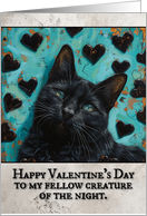 Goth Valentine’s Day Black Cat with Hearts card