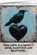 Goth Valentine’s Day Raven on Black Heart card