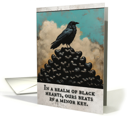 Goth Valentine's Day Raven on Pile of Black Heart card (1820172)