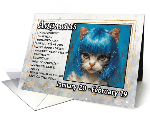 Aquarius Birthday Zodiak Cat in Blue Wig card (1820248)