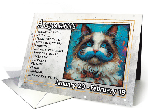 Aquarius Birthday Zodiak Cat with Blue Mustache card (1820250)
