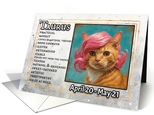 Taurus Birthday Zodiak Cat with Pink Wig card (1820252)